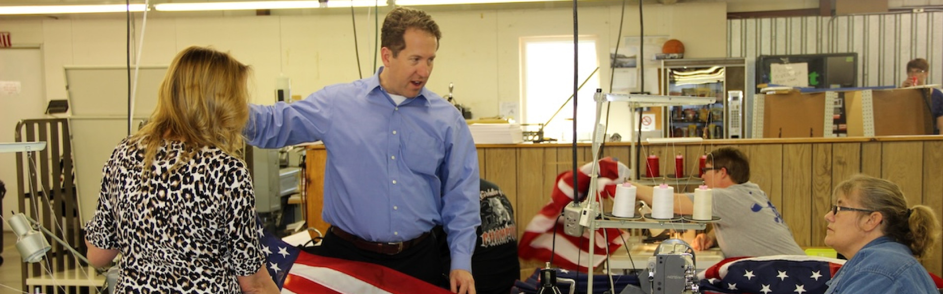 Adrian Smith at American Flag factory